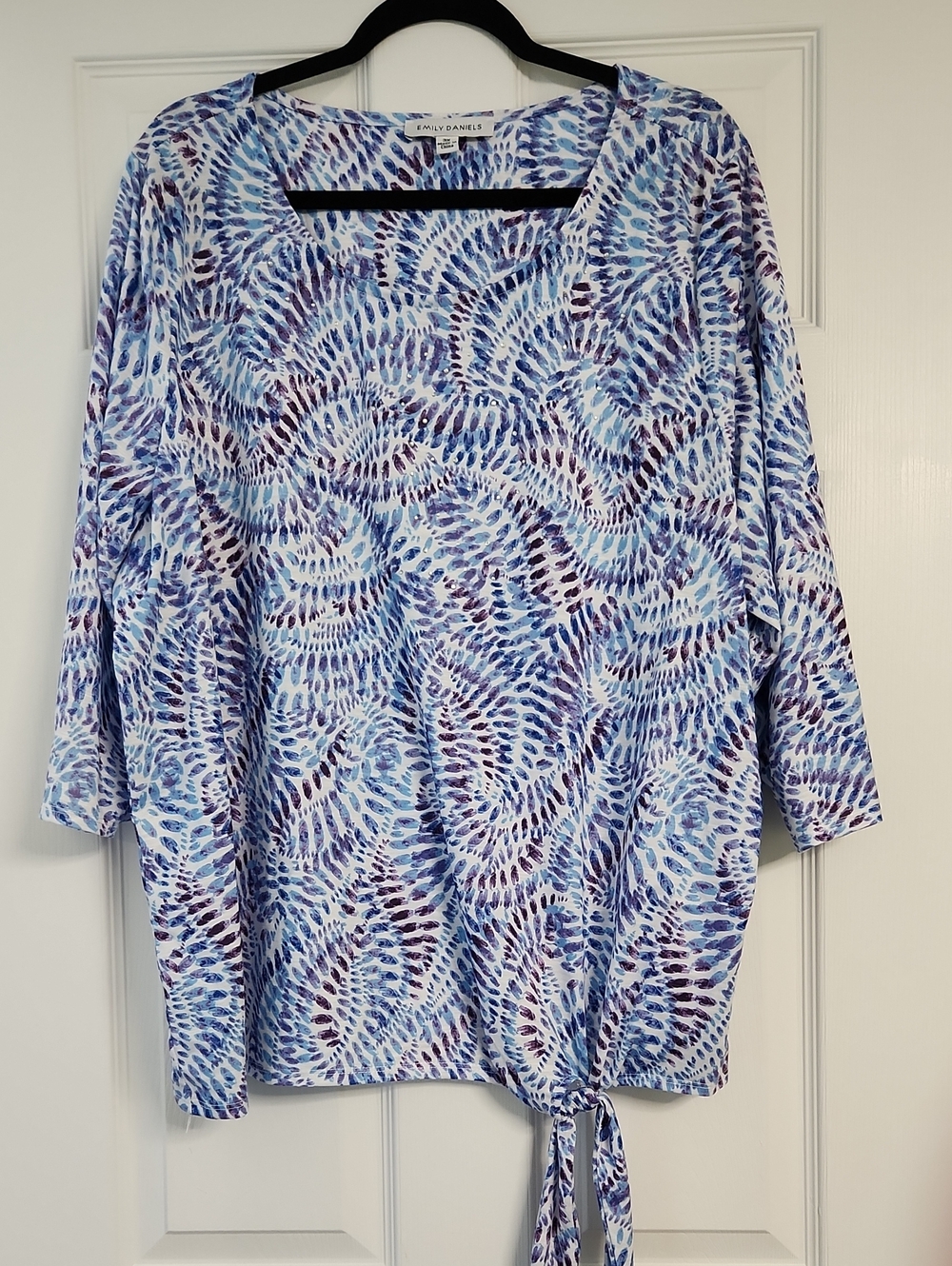 Emily Daniels Blue & White Printed Tie-Front Tunic